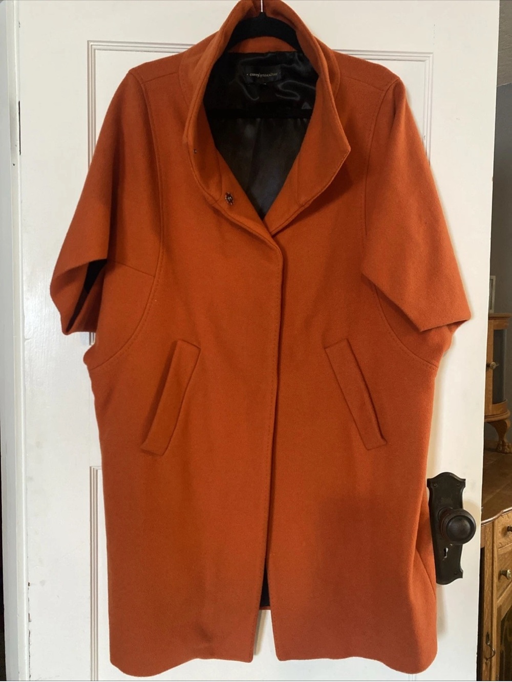 Corey Lynn Calter Rust Orange Wool Cape Coat